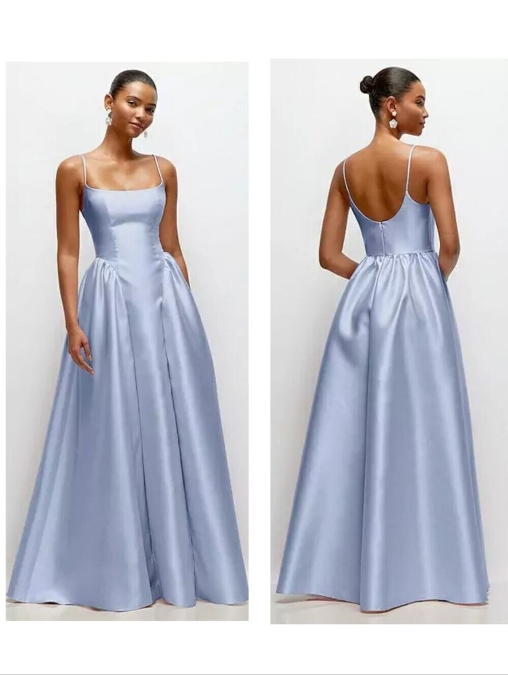 Dessy Collection Jillian Satin Twill Gown Sky Blue Basque Waist Size 10